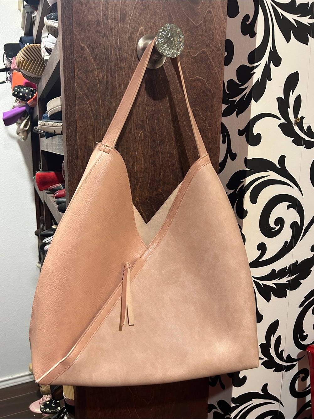 Soft Pink Two-Tone Hobo Shoulder Bag